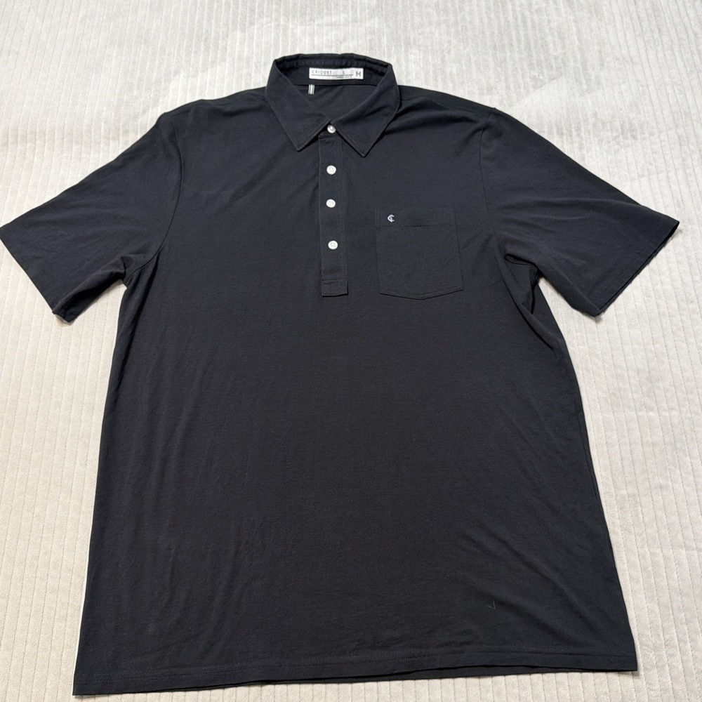 Criquet Polo Shirt Men Large Black Pocket Stretch Golf Preppy Short Sleeve